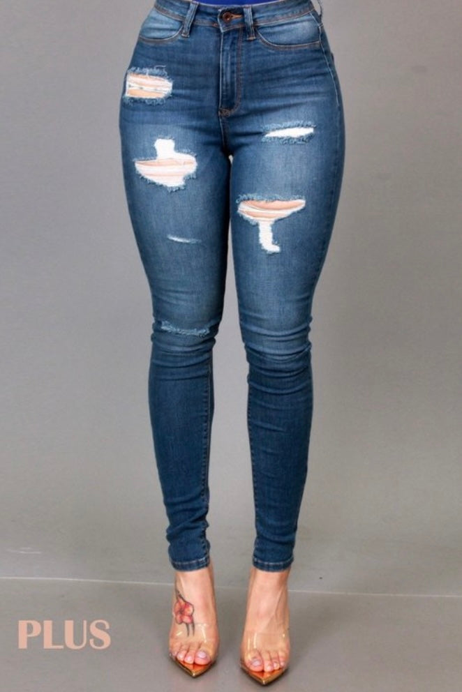 "Out of the Blue" Distressed Jean