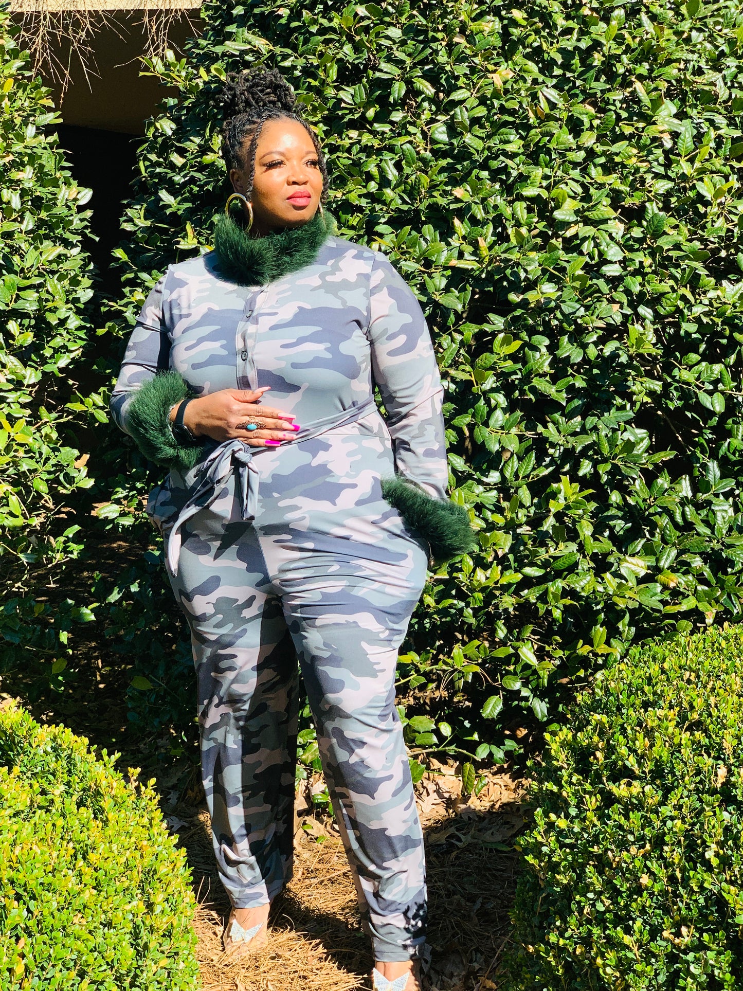 “GIRLS IS PLAYERS TOO” FEATHERED CAMO JUMPSUIT