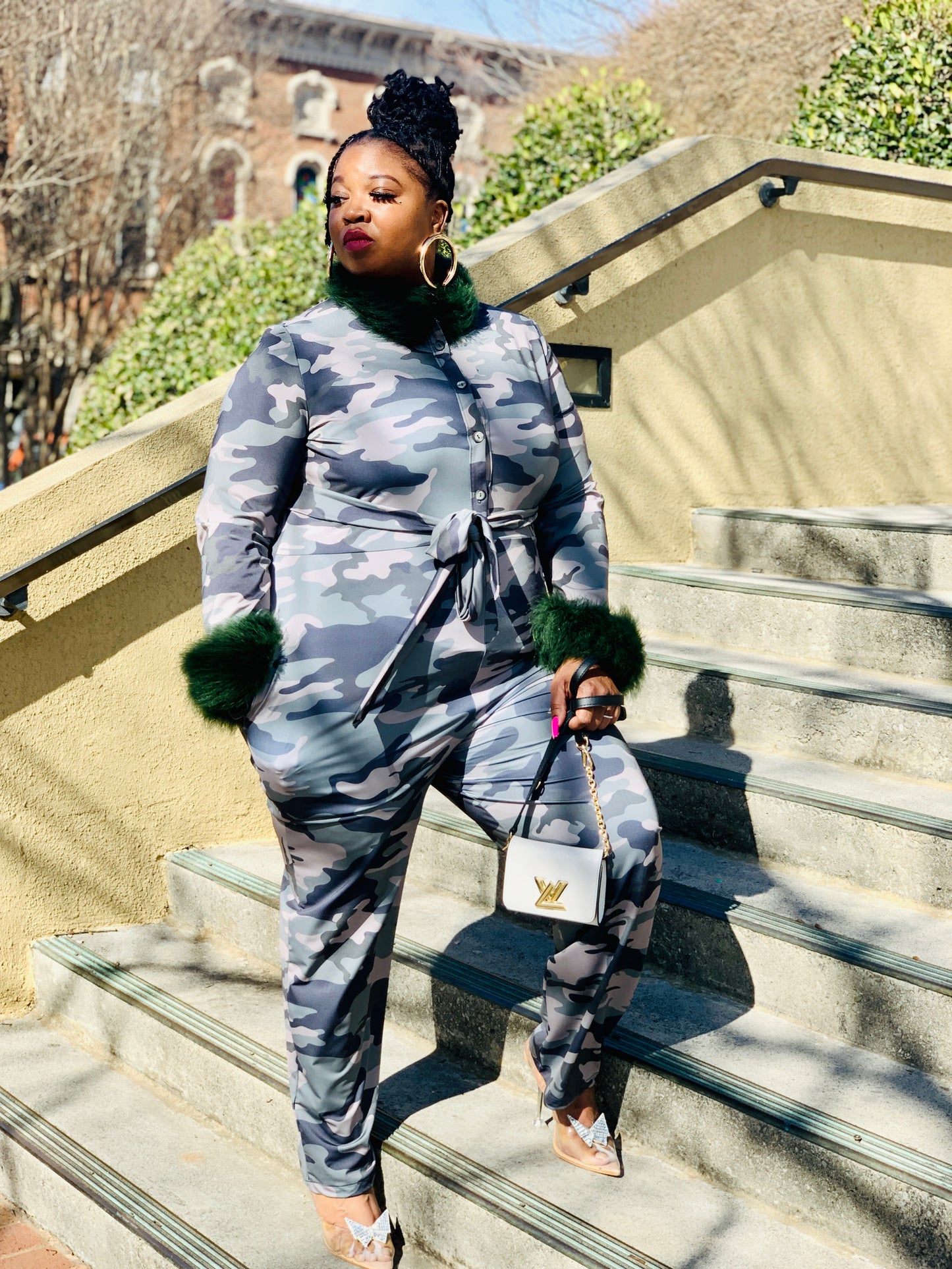 “GIRLS IS PLAYERS TOO” FEATHERED CAMO JUMPSUIT